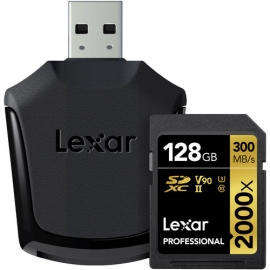 LEXAR Pro 128GB 2000X SDHC/SDXC UHS-II U3 (V90) - 300mb/s memory card + memory card reader